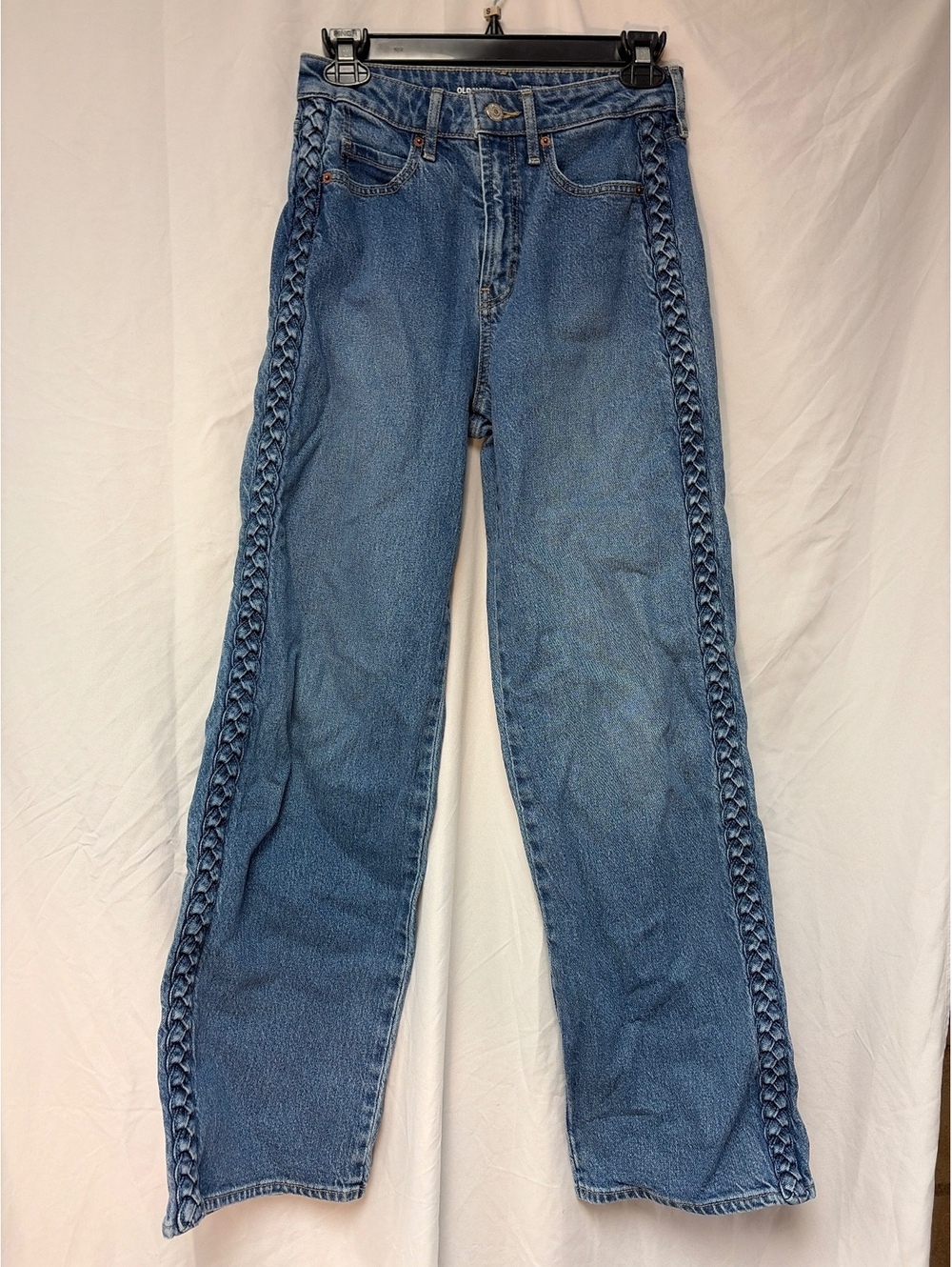 Old Navy Extra High-Rise Sky-Hi Wide Leg Jeans with Side Braid Detail